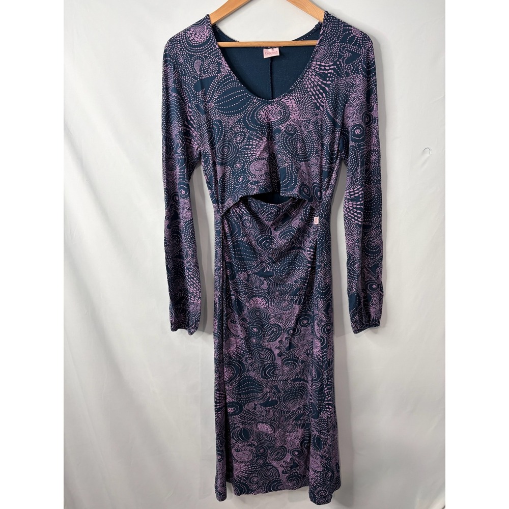 BOOB Nursing Midi Dress Womens M Pink Navy Abstract Dot Maternity Stretch Soft